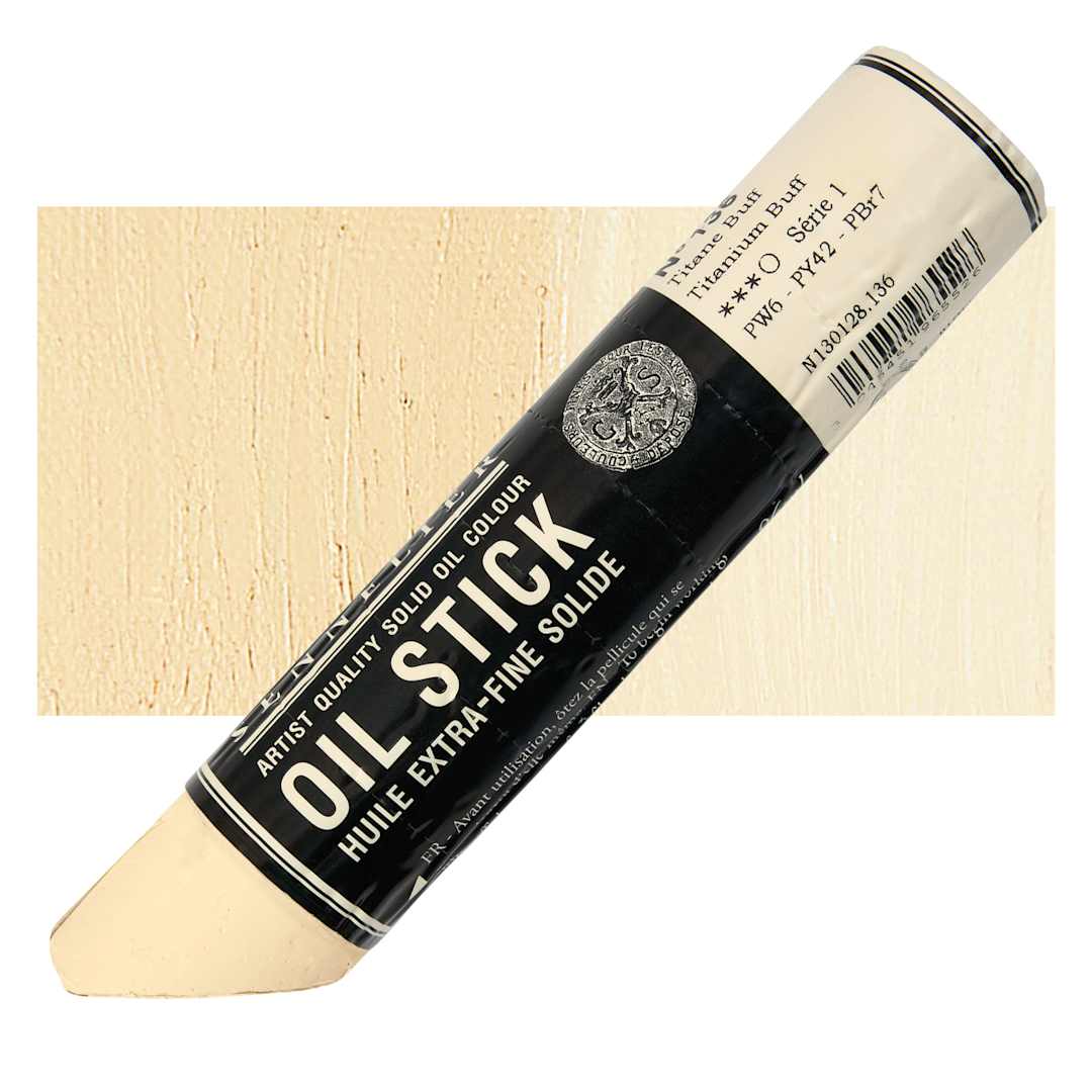 Open in modal - Sennelier Artists' Oil Stick - Titanium Buff, 96 ml stick and swatch