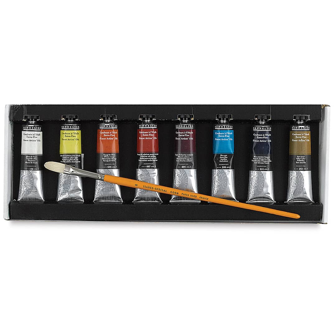 Open in modal - Sennelier Artists' Extra Fine Oil Paint- Components of Plein Air Landscape Set, in tray with Brush