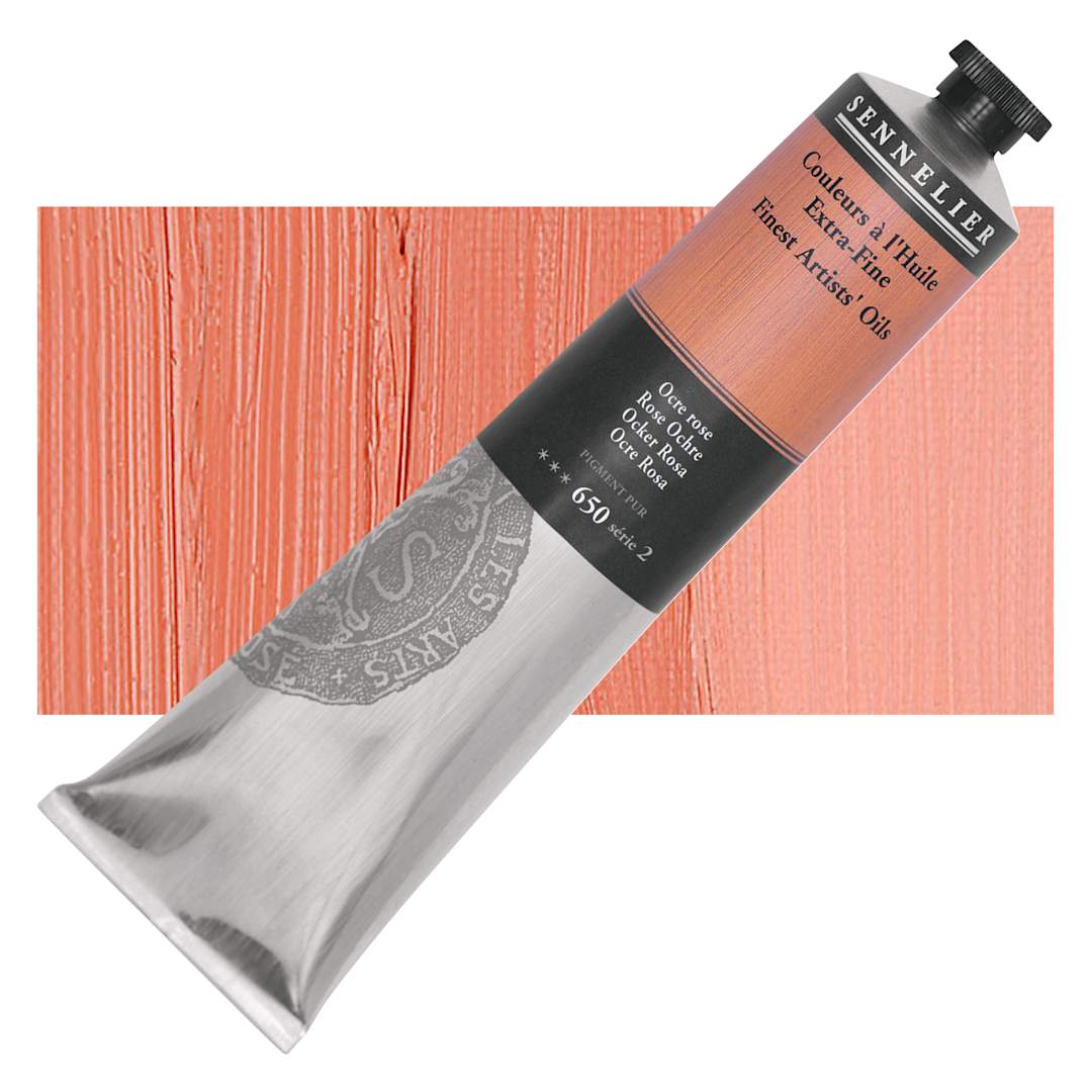 Open in modal - Sennelier Artists' Extra Fine Oil Paint - Rose Ochre, 200 ml tube and swatch