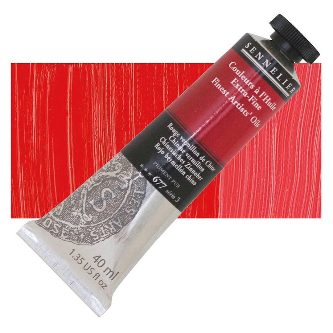 Open in modal - Sennelier Artists' Extra Fine Oil Paint - Chinese Vermilion, 40 ml tube and swatch