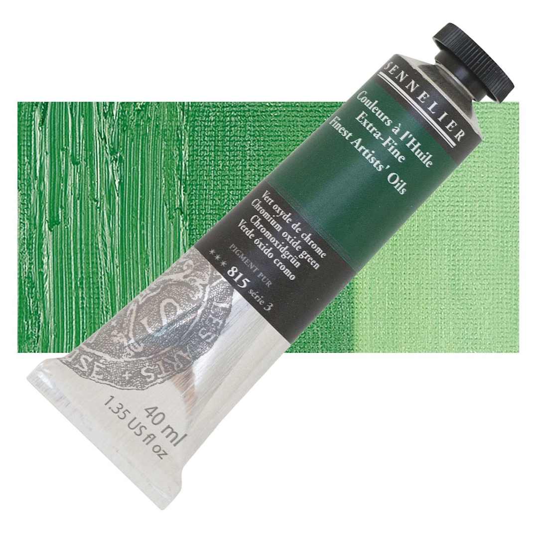 Open in modal - Sennelier Artists' Extra Fine Oil Paint - Chromium Oxide Green, 40 ml tube and swatch