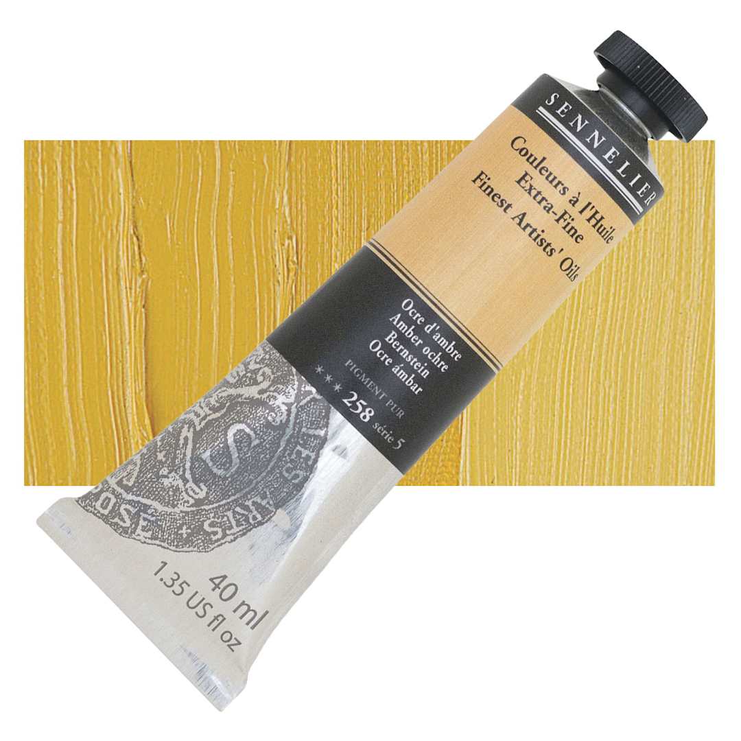 Open in modal - Sennelier Artists' Extra Fine Oil Paint - Amber Ochre, 40 ml tube and swatch