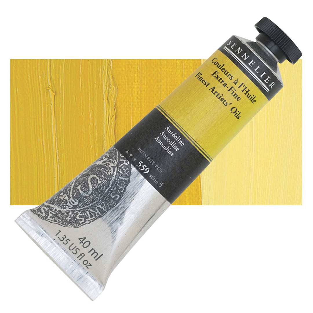 Open in modal - Sennelier Artists' Extra Fine Oil Paint - Aureoline, 40 ml tube and swatch