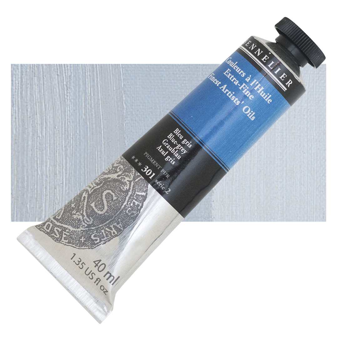 Open in modal - Sennelier Artists' Extra Fine Oil Paint - Blue Gray, 40 ml tube and swatch