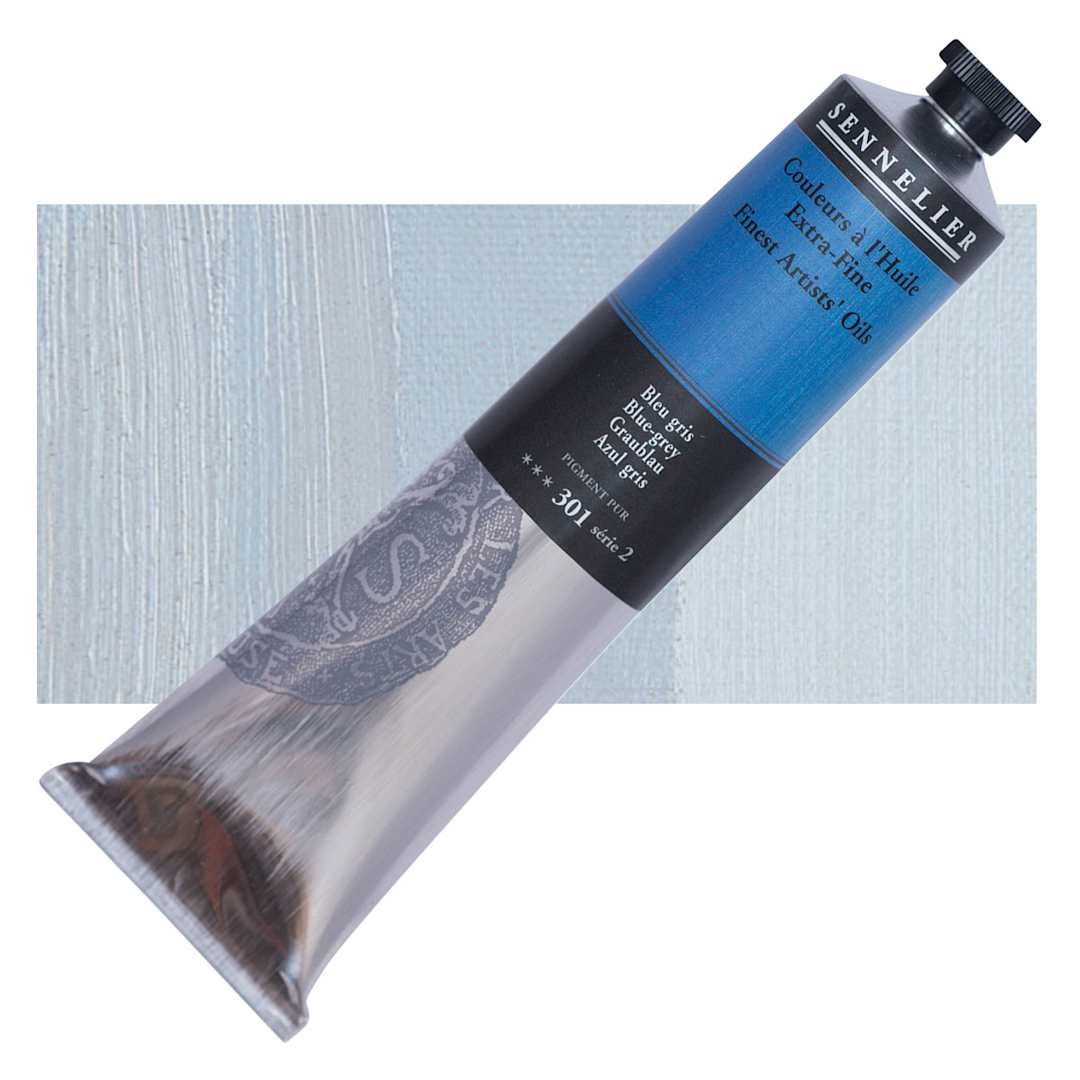 Open in modal - Sennelier Artists' Extra Fine Oil Paint - Blue Gray, 200 ml tube and swatch