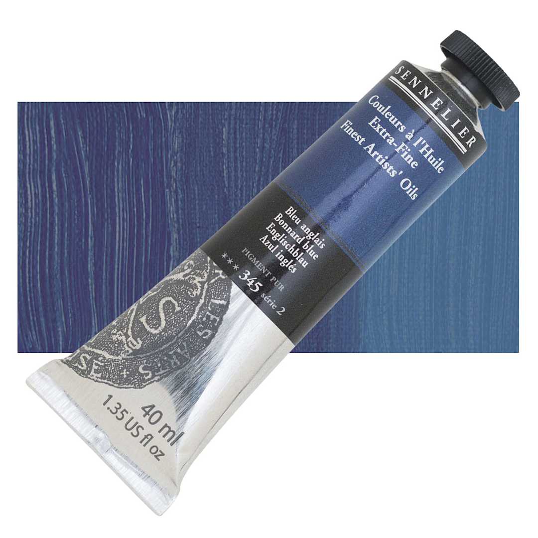 Open in modal - Sennelier Artists' Extra Fine Oil Paint - Bonnard Blue, 40 ml tube and swatch