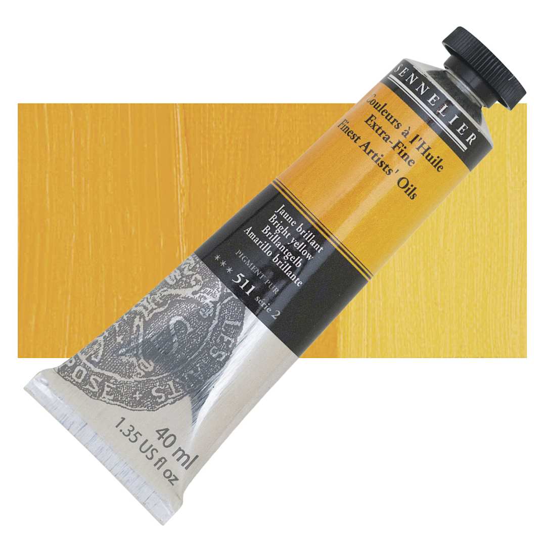 Open in modal - Sennelier Artists' Extra Fine Oil Paint - Bright Yellow, 40 ml tube and swatch