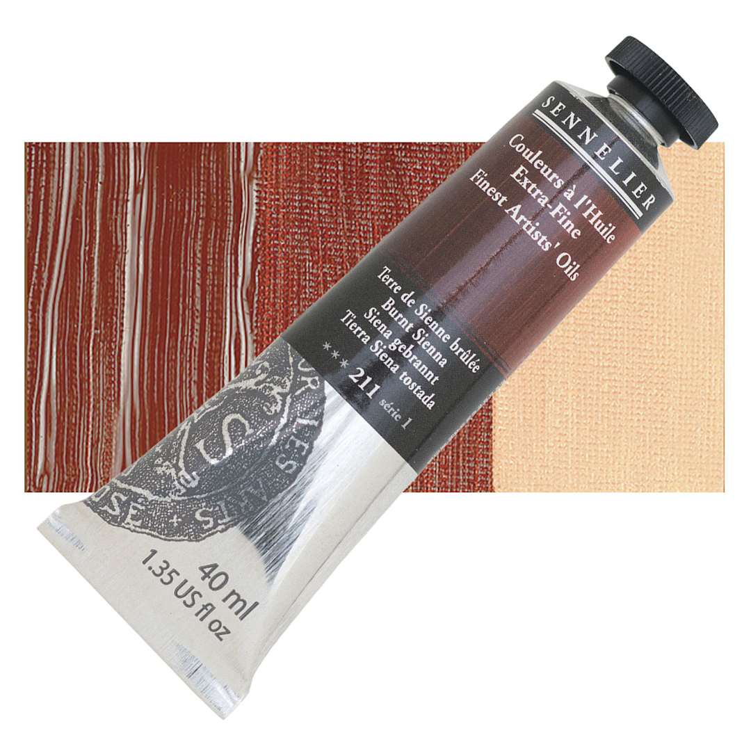 Open in modal - Sennelier Artists' Extra Fine Oil Paint - Burnt Sienna, 40 ml tube and swatch
