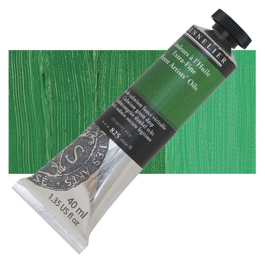 Open in modal - Sennelier Artists' Extra Fine Oil Paint - Cadmium Green Deep, 40 ml tube and swatch