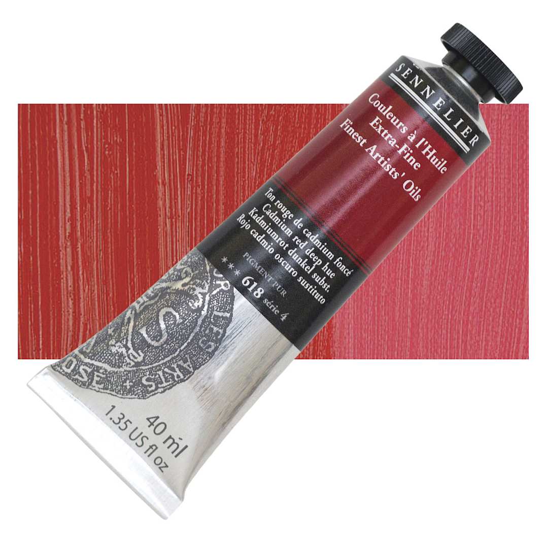 Open in modal - Sennelier Artists' Extra Fine Oil Paint - Cadmium Red Deep Hue, 40 ml tube and swatch
