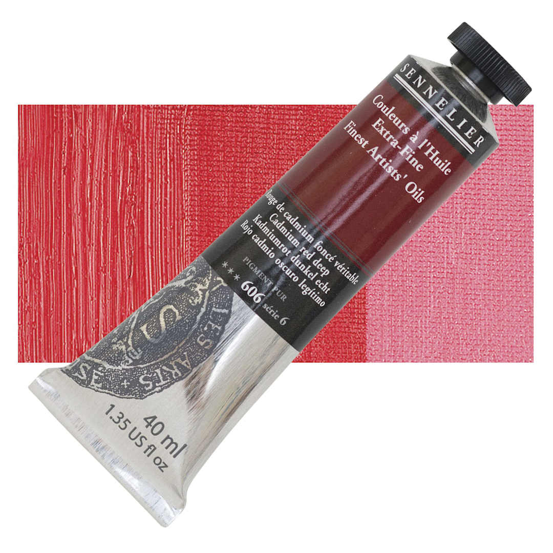 Open in modal - Sennelier Artists' Extra Fine Oil Paint - Cadmium Red Deep, 40 ml tube and swatch