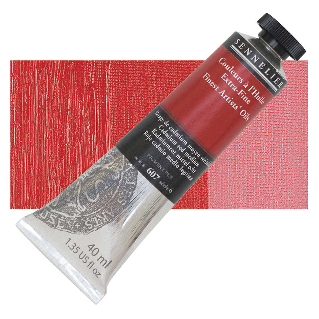 Open in modal - Sennelier Artists' Extra Fine Oil Paint - Cadmium Red Medium, 40 ml tube and swatch