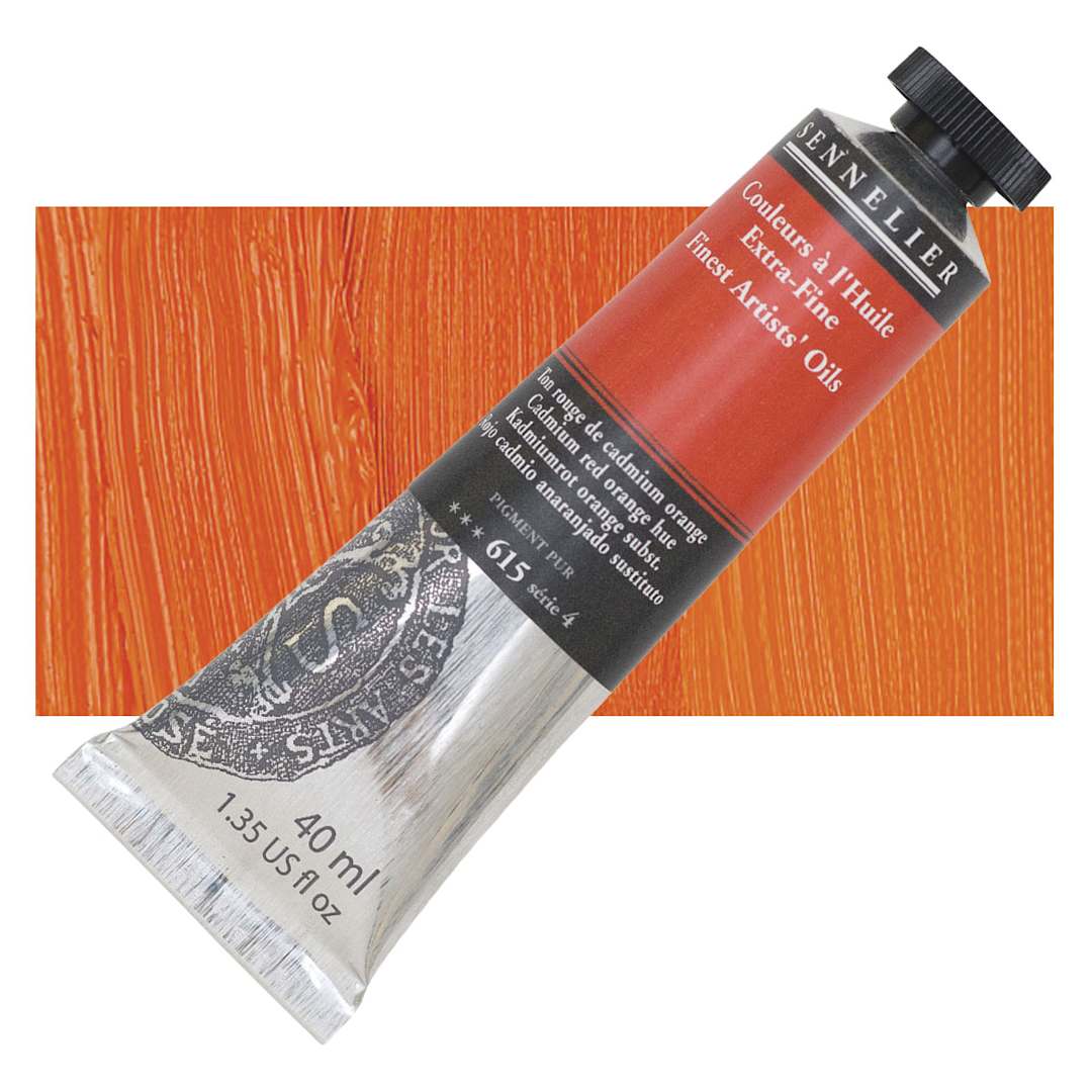 Open in modal - Sennelier Artists' Extra Fine Oil Paint - Cadmium Red Orange Hue, 40 ml tube and swatch