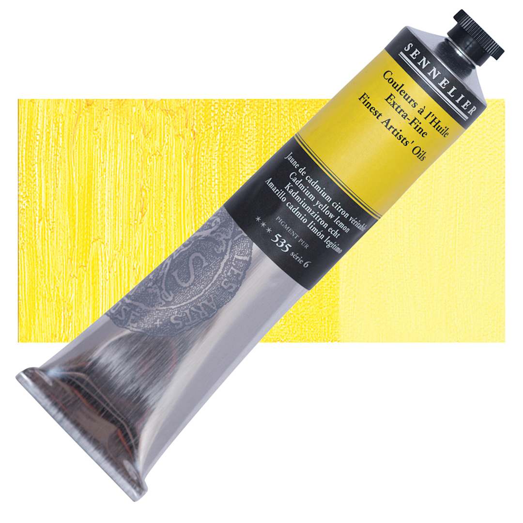 Open in modal - Sennelier Artists' Extra Fine Oil Paint - Cadmium Yellow Lemon, 200 ml tube and swatch