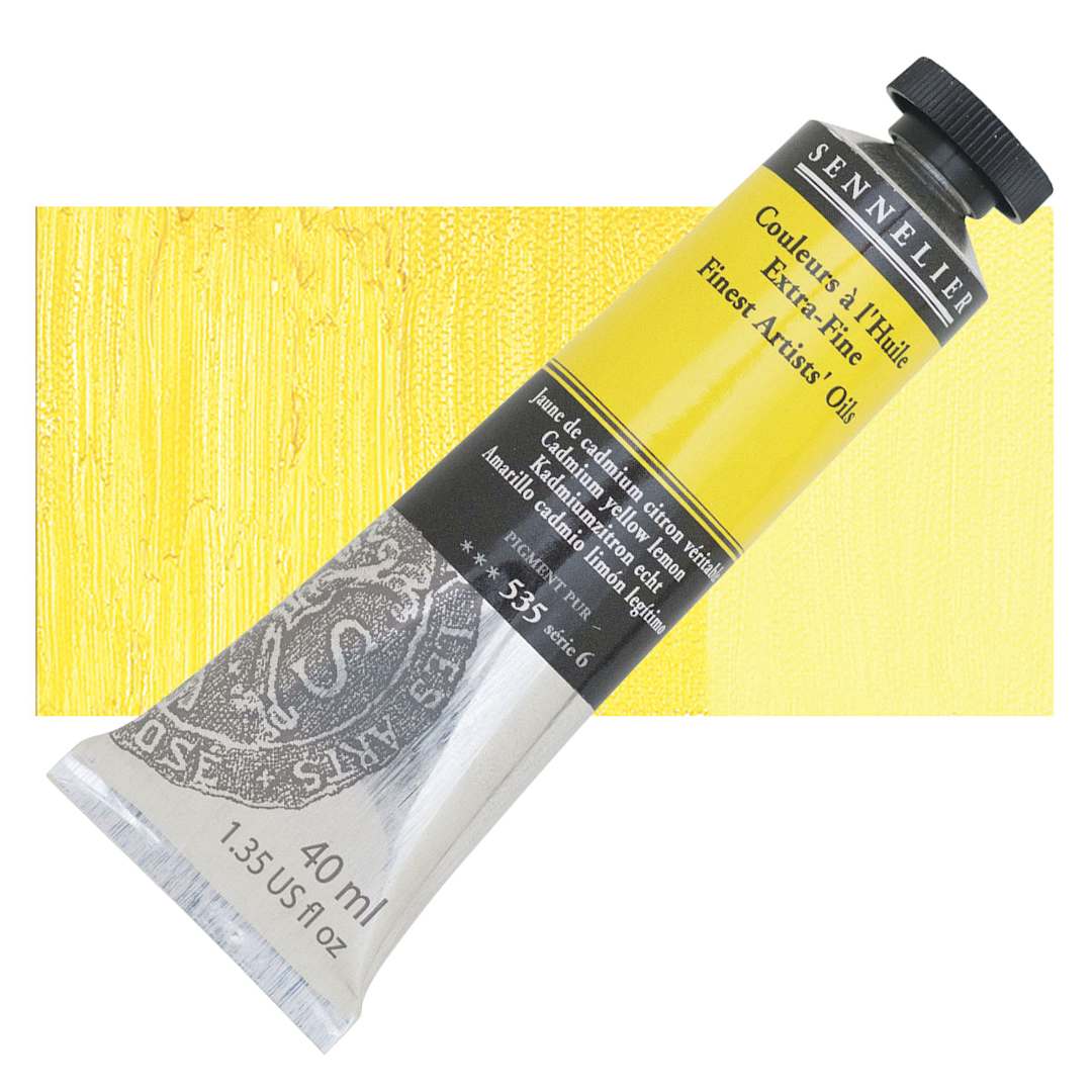 Open in modal - Sennelier Artists' Extra Fine Oil Paint - Cadmium Yellow Lemon, 40 ml tube and swatch