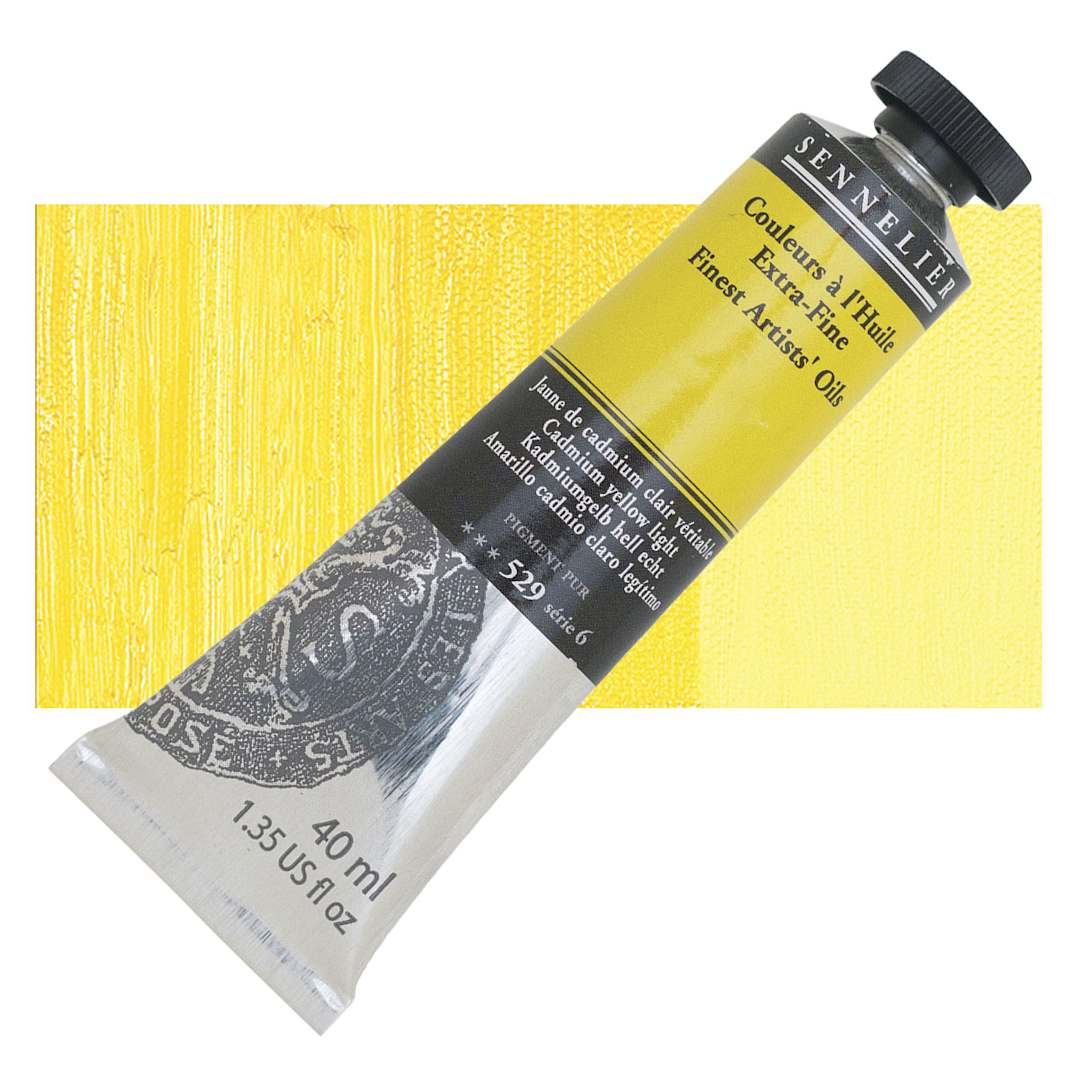 Open in modal - Sennelier Artists' Extra Fine Oil Paint - Cadmium Yellow Light, 40 ml tube and swatch