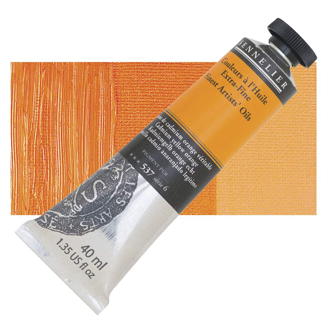 Open in modal - Sennelier Artists' Extra Fine Oil Paint - Cadmium Yellow Orange, 40 ml tube and swatch