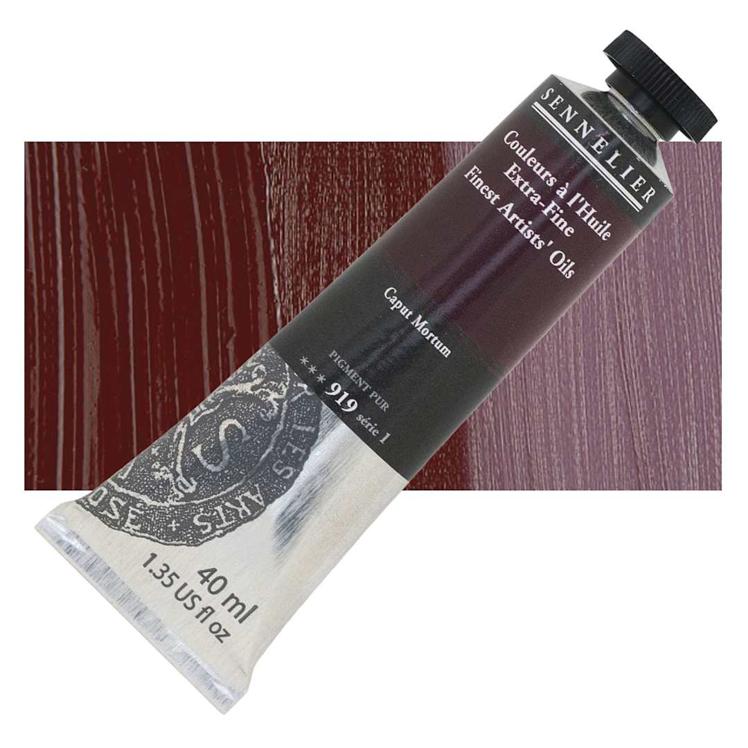 Open in modal - Sennelier Artists' Extra Fine Oil Paint - Caput Mortum, 40 ml tube and swatch