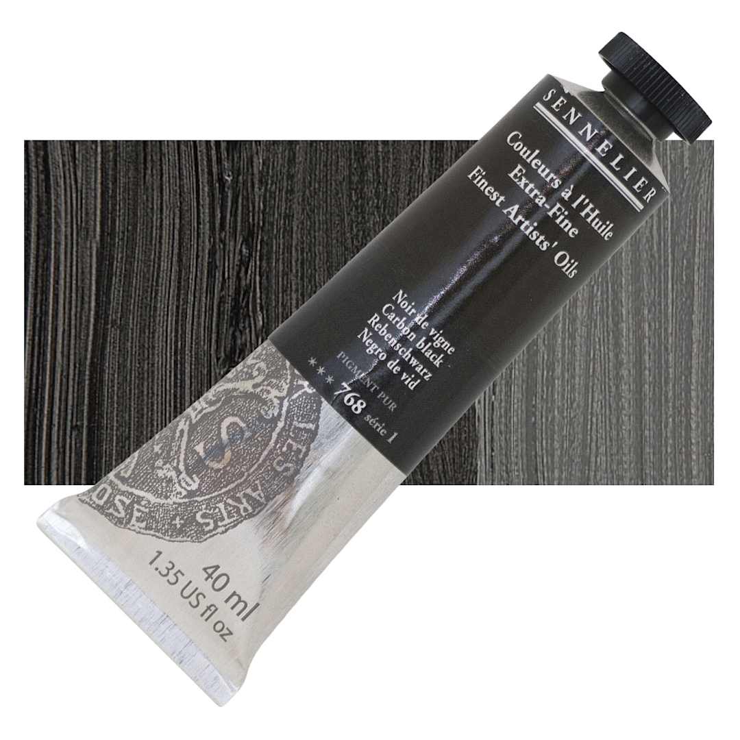 Open in modal - Sennelier Artists' Extra Fine Oil Paint - Carbon Black, 40 ml tube and swatch