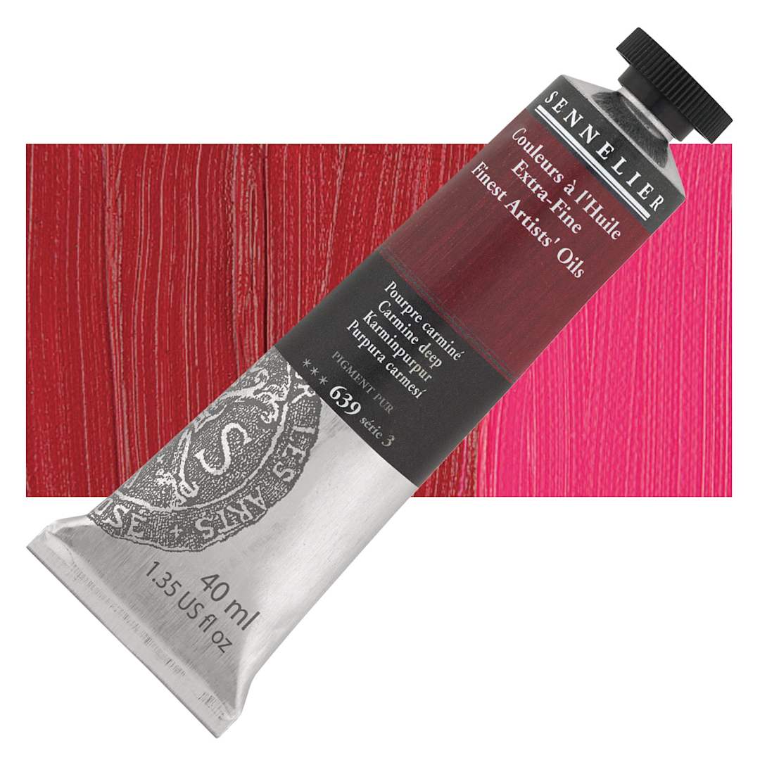 Open in modal - Sennelier Artists' Extra Fine Oil Paint - Carmine Deep, 40 ml tube and swatch