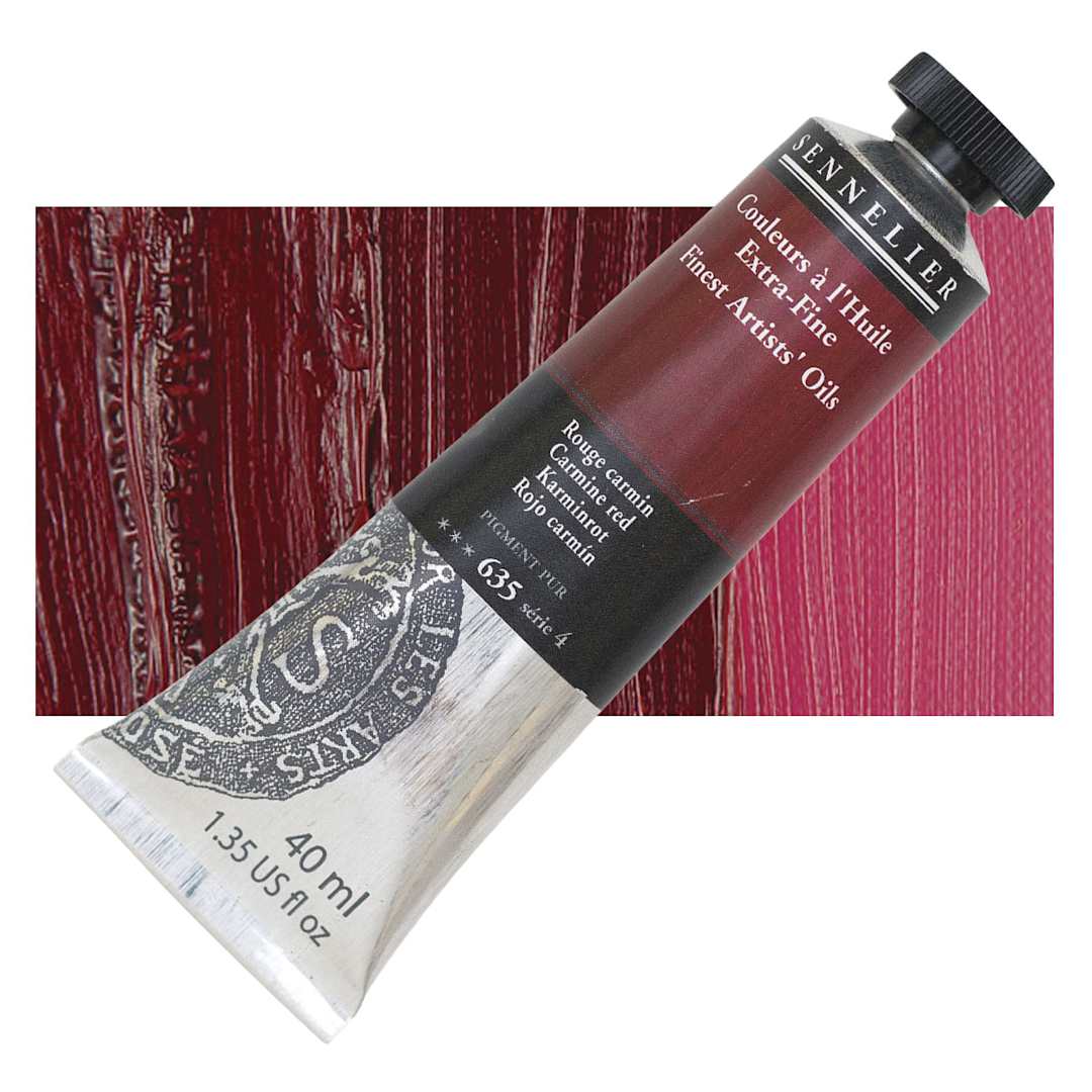 Open in modal - Sennelier Artists' Extra Fine Oil Paint - Carmine, 40 ml tube and swatch