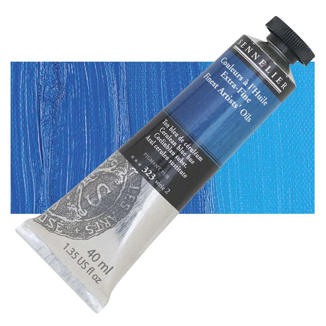 Open in modal - Sennelier Artists' Extra Fine Oil Paint - Cerulean Blue Hue, 40 ml tube and swatch