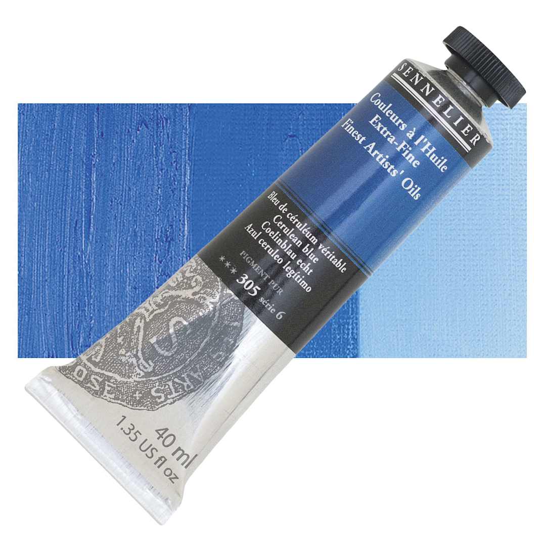 Open in modal - Sennelier Artists' Extra Fine Oil Paint - Cerulean Blue, 40 ml tube and swatch