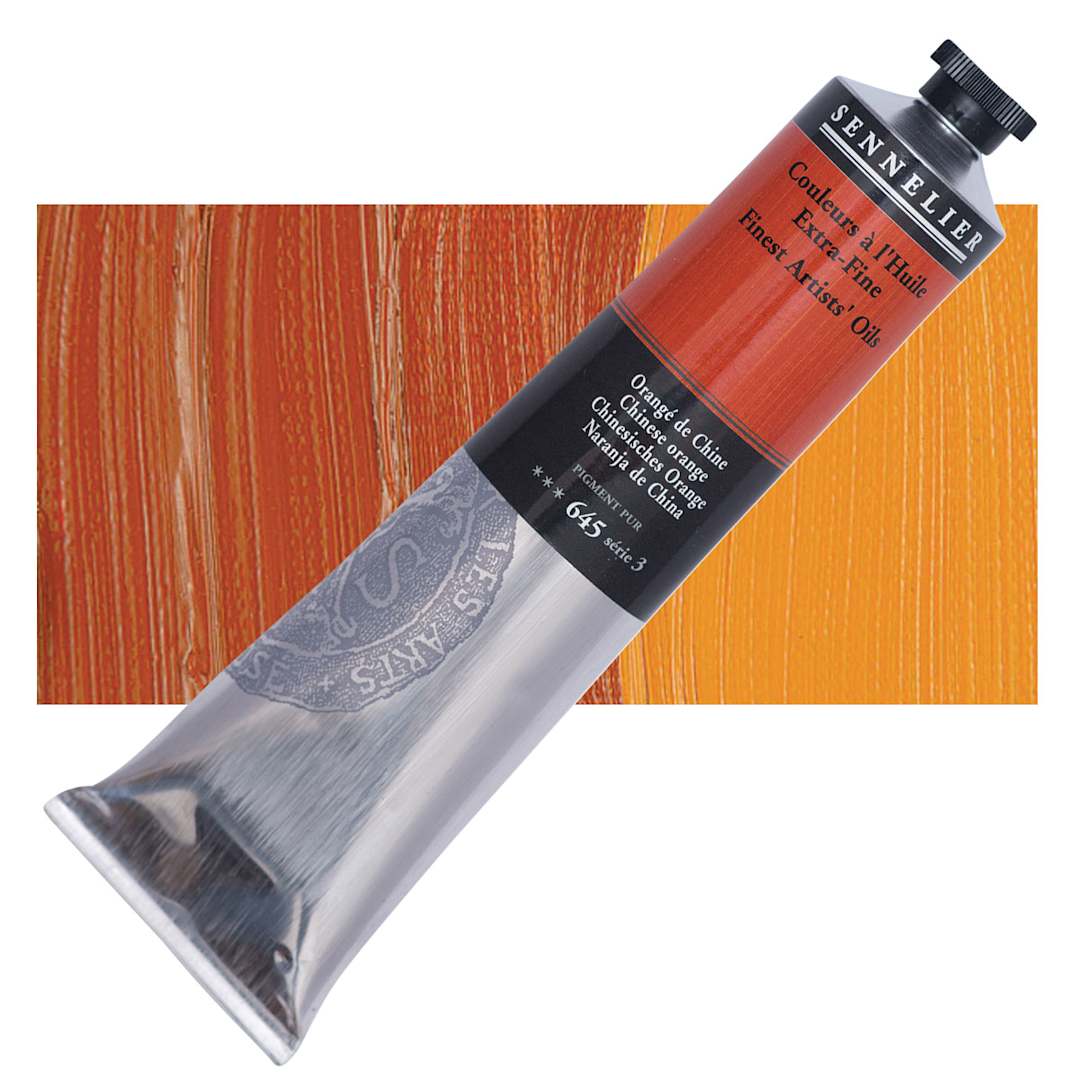 Open in modal - Sennelier Artists' Extra Fine Oil Paint - Chinese Orange, 200 ml tube and swatch