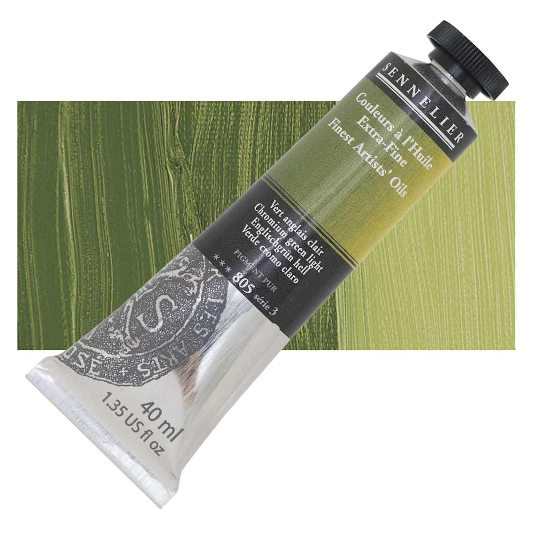Open in modal - Sennelier Artists' Extra Fine Oil Paint - Chromium Green Light, 40 ml tube and swatch