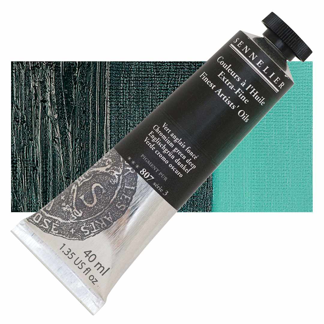 Open in modal - Sennelier Artists' Extra Fine Oil Paint - Chromium Green Deep, 40 ml tube and swatch
