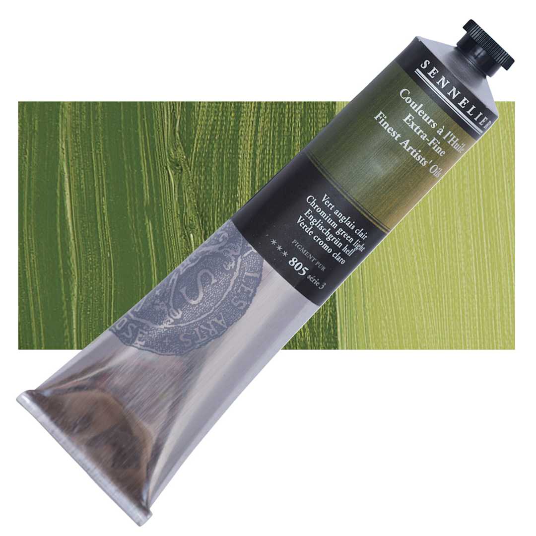 Open in modal - Sennelier Artists' Extra Fine Oil Paint - Chromium Green Light, 200 ml tube and swatch