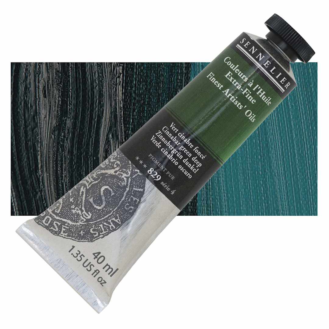Open in modal - Sennelier Artists' Extra Fine Oil Paint - Cinnabar Green Deep, 40 ml tube and swatch