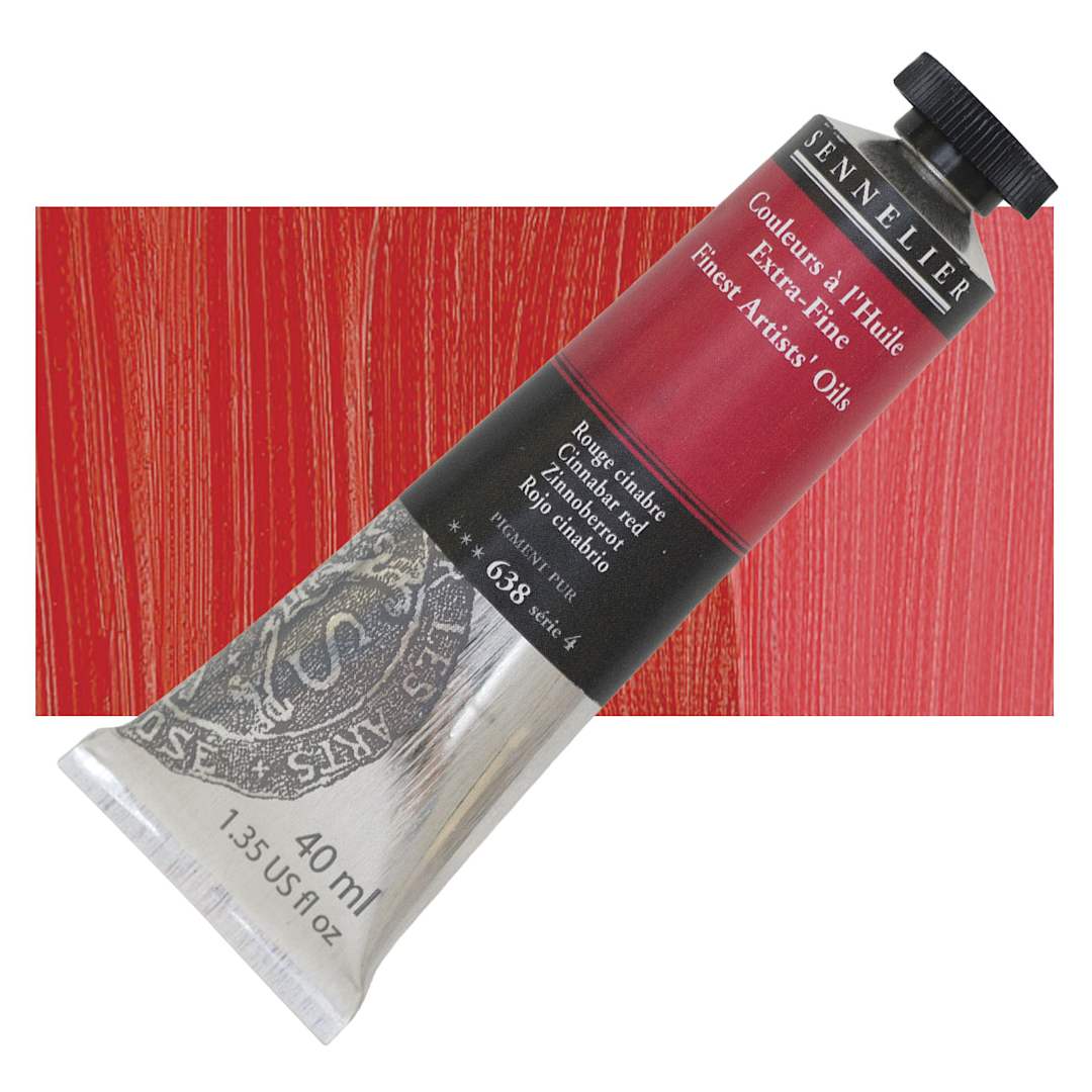Open in modal - Sennelier Artists' Extra Fine Oil Paint - Cinnabar Red, 40 ml tube and swatch