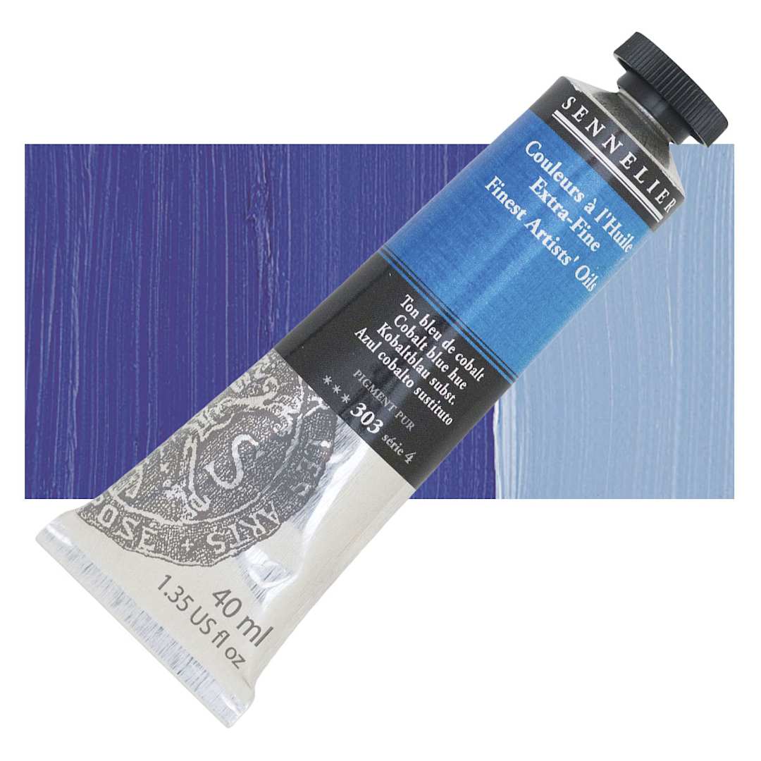 Open in modal - Sennelier Artists' Extra Fine Oil Paint - Cobalt Blue Hue, 40 ml tube and swatch