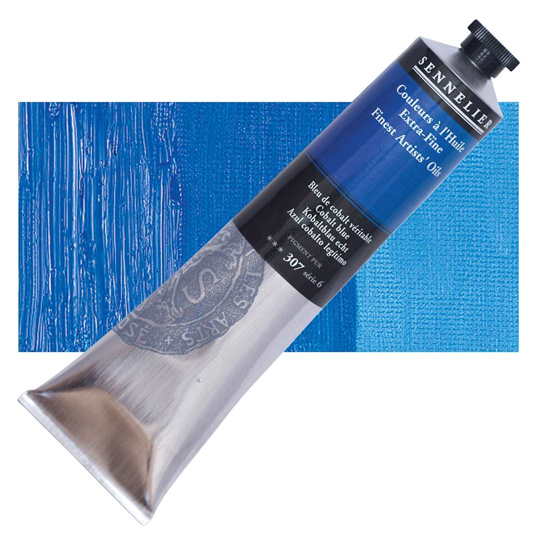 Open in modal - Sennelier Artists' Extra Fine Oil Paint - Cobalt Blue, 200 ml tube and swatch
