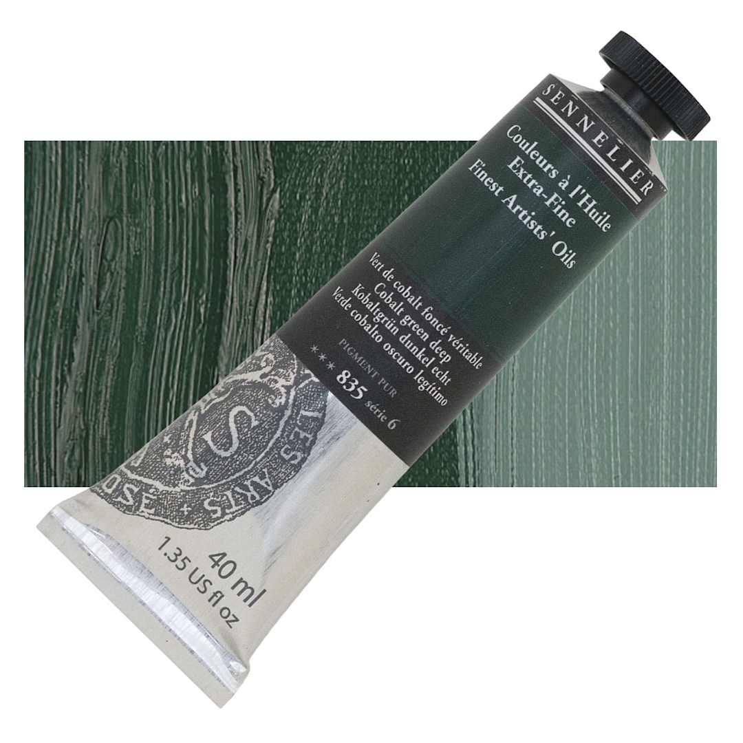 Open in modal - Sennelier Artists' Extra Fine Oil Paint - Cobalt Green Deep, 40 ml tube and swatch