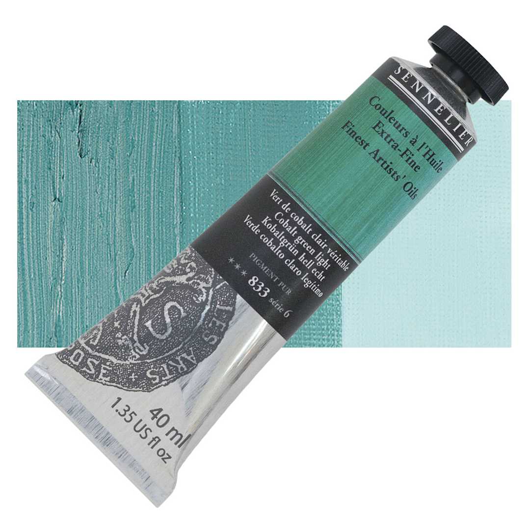 Open in modal - Sennelier Artists' Extra Fine Oil Paint - Cobalt Green Light, 40 ml tube and swatch