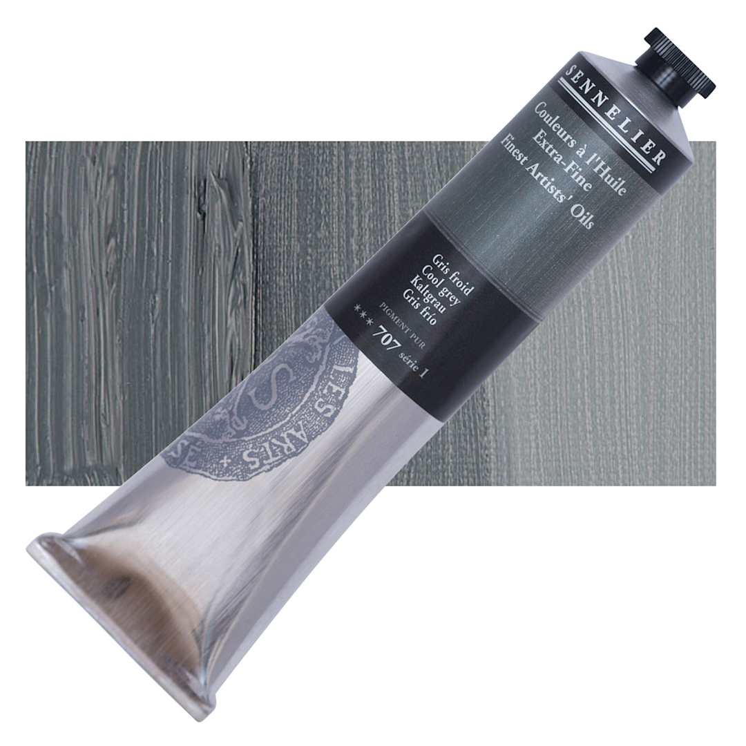 Open in modal - Sennelier Artists' Extra Fine Oil Paint - Cool Gray, 200 ml tube and swatch
