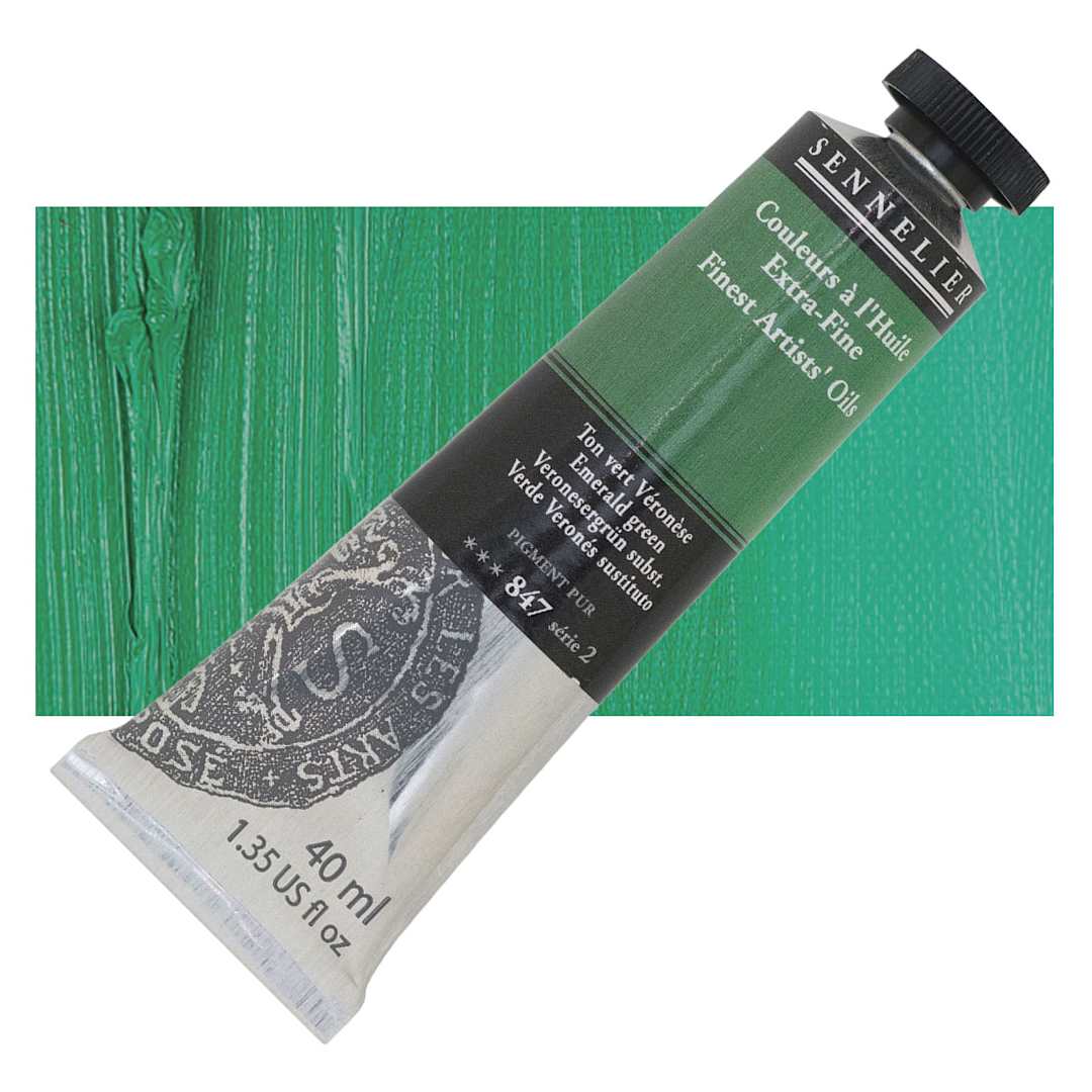 Open in modal - Sennelier Artists' Extra Fine Oil Paint - Emerald Green, 40 ml tube and swatch