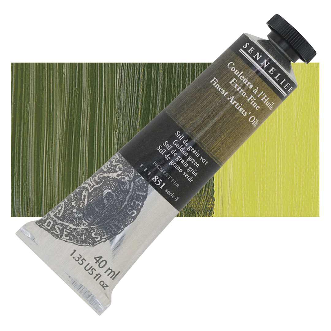 Open in modal - Sennelier Artists' Extra Fine Oil Paint - Golden Green, 40 ml tube and swatch