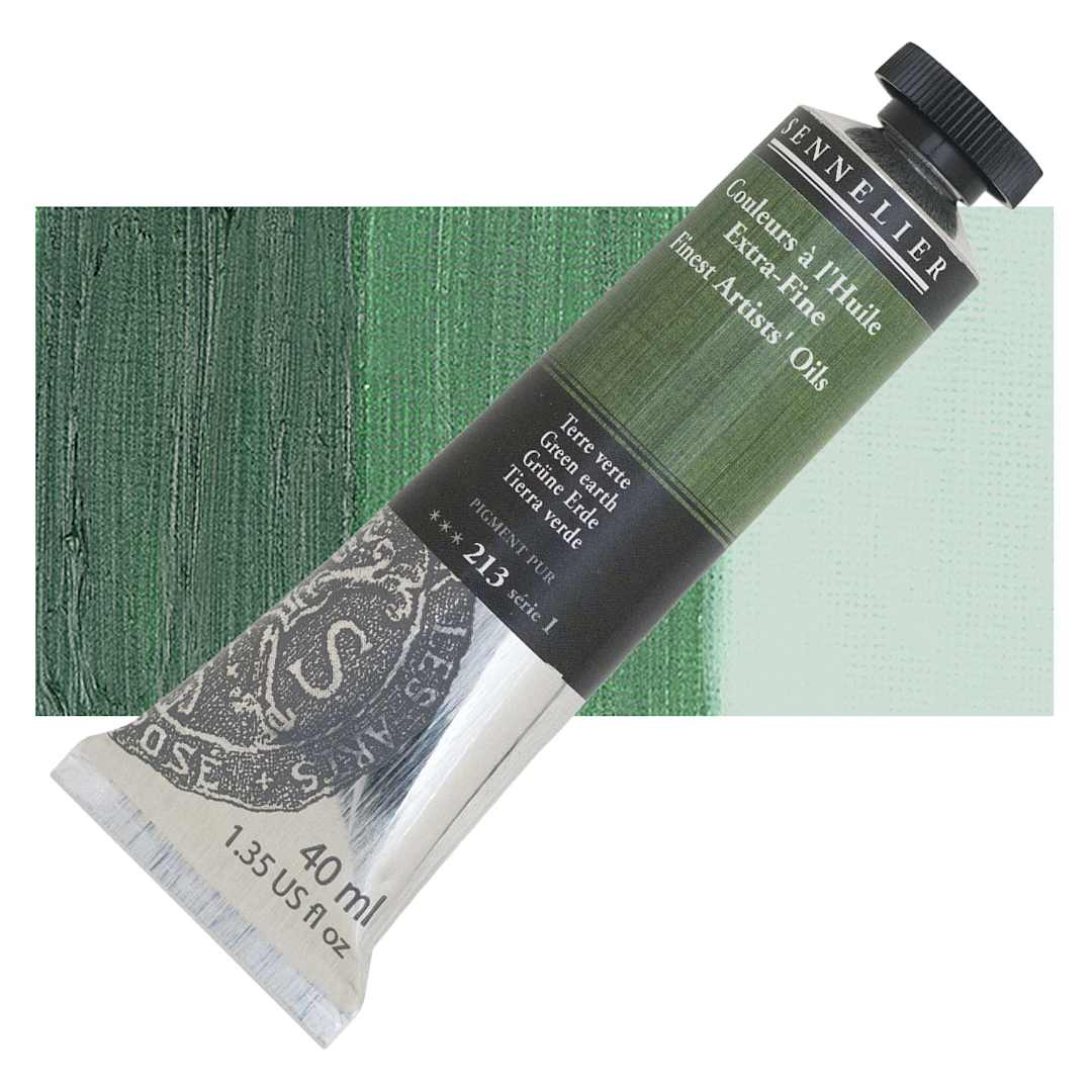 Open in modal - Sennelier Artists' Extra Fine Oil Paint - Green Earth, 40 ml tube and swatch