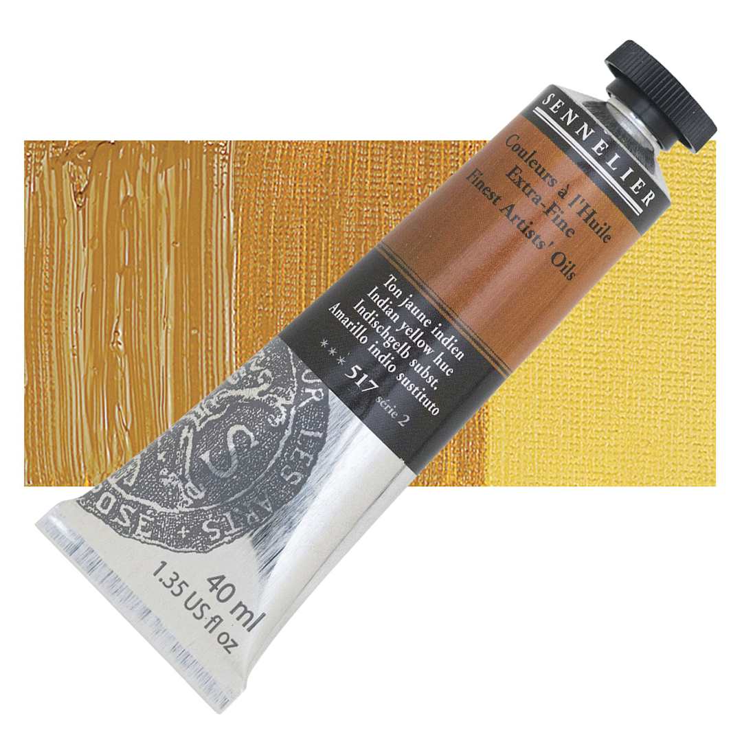 Open in modal - Sennelier Artists' Extra Fine Oil Paint - Indian Yellow Hue, 40 ml tube and swatch