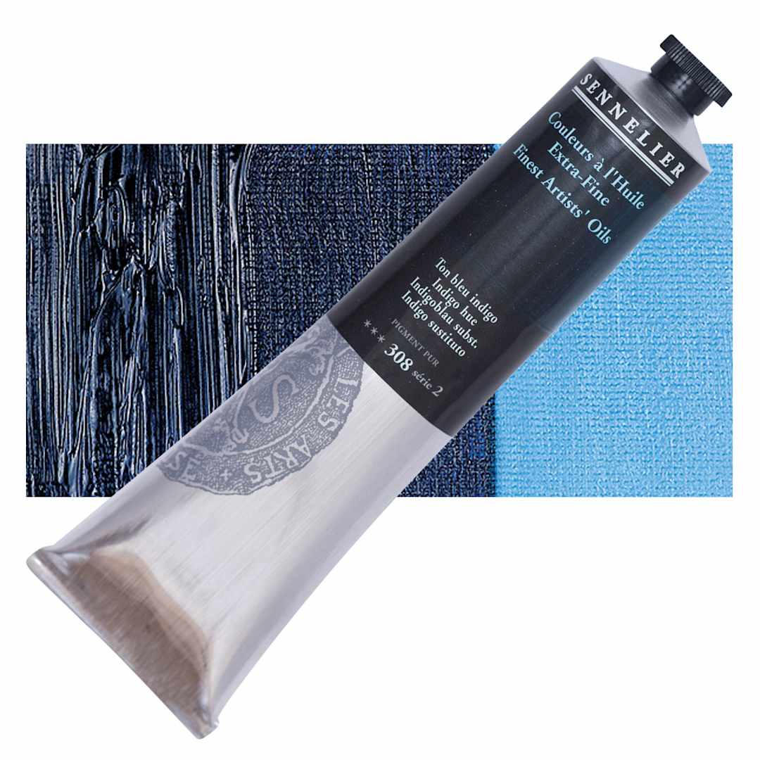 Open in modal - Sennelier Artists' Extra Fine Oil Paint - Indigo Hue, 200 ml tube and swatch