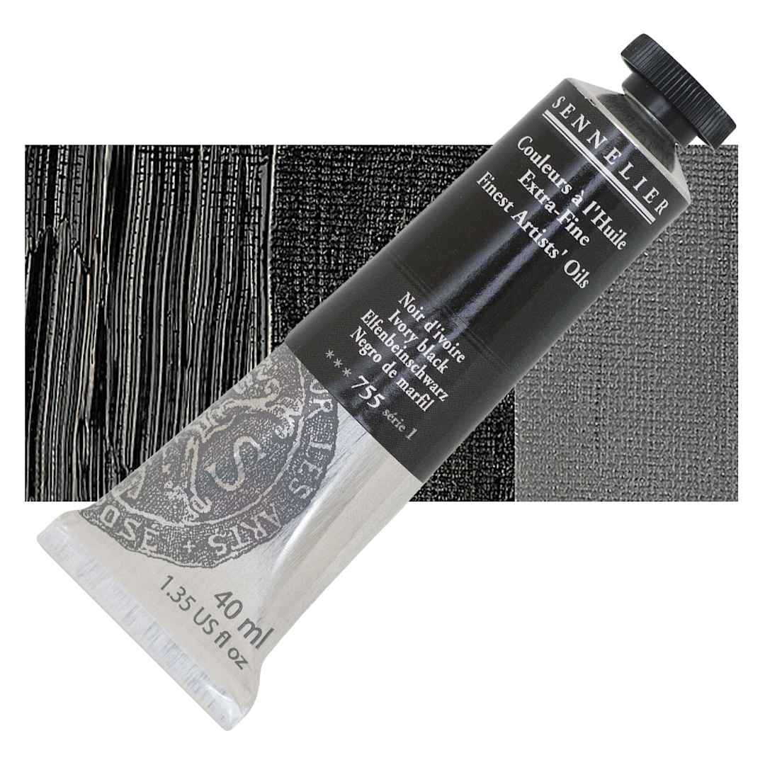 Open in modal - Sennelier Artists' Extra Fine Oil Paint - Ivory Black, 40 ml tube and swatch