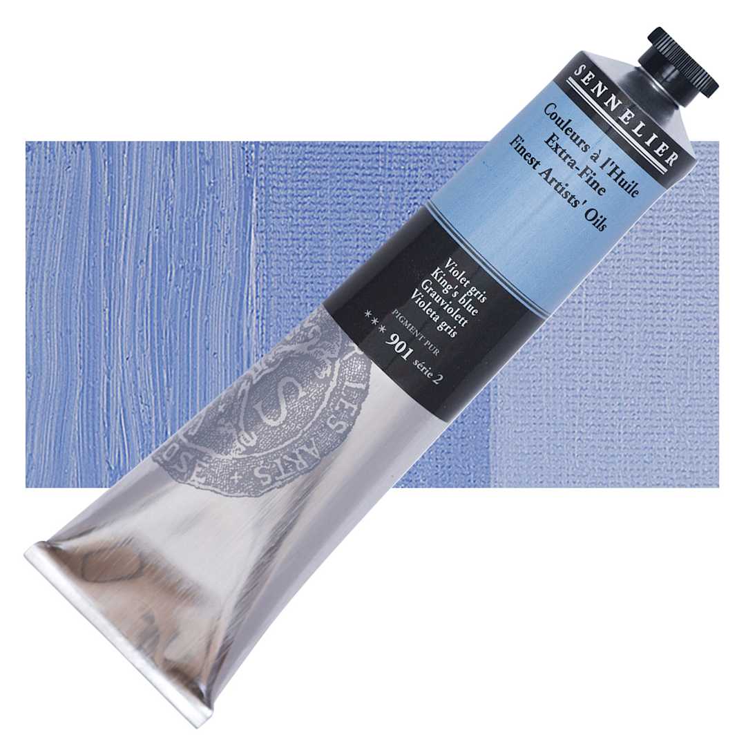 Open in modal - Sennelier Artists' Extra Fine Oil Paint - King's Blue, 200 ml tube and swatch