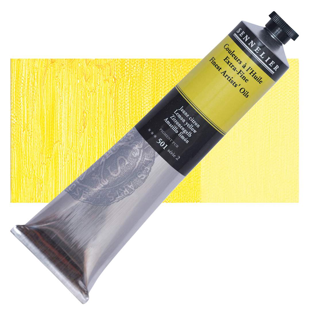 Open in modal - Sennelier Artists' Extra Fine Oil Paint - Lemon Yellow, 200 ml tube and swatch
