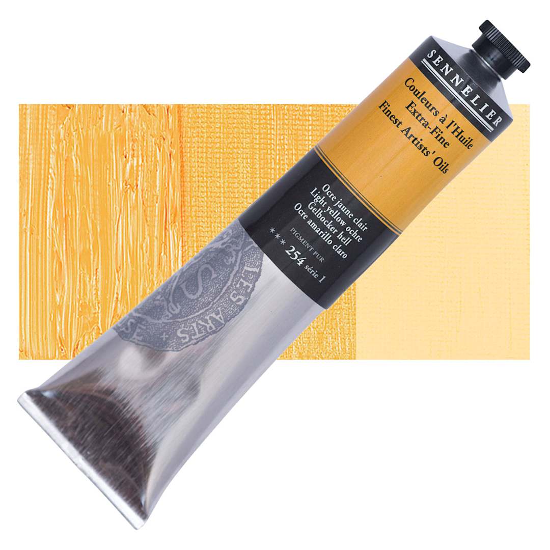 Open in modal - Sennelier Artists' Extra Fine Oil Paint - Light Yellow Ochre, 200 ml tube and swatch