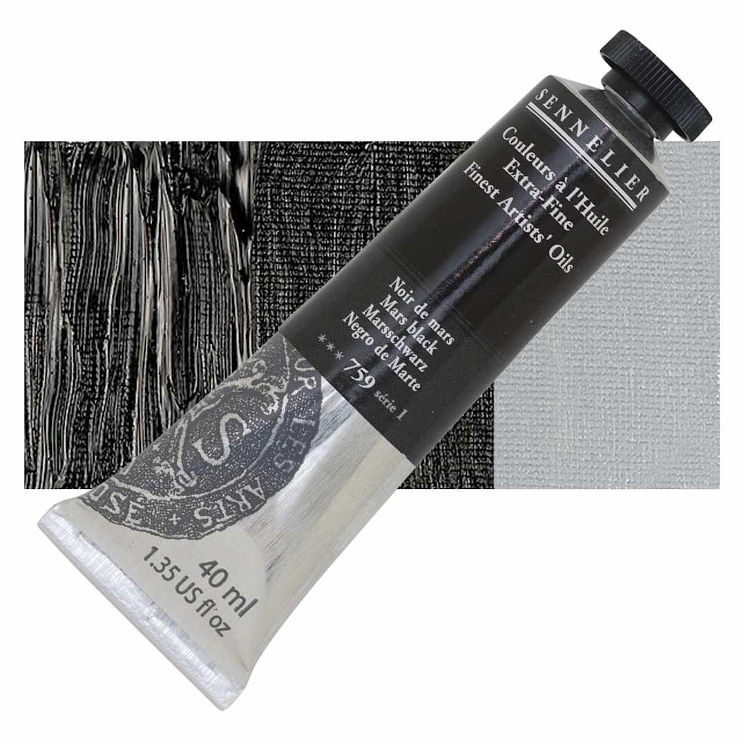 Open in modal - Sennelier Artists' Extra Fine Oil Paint - Mars Black, 40 ml tube and swatch