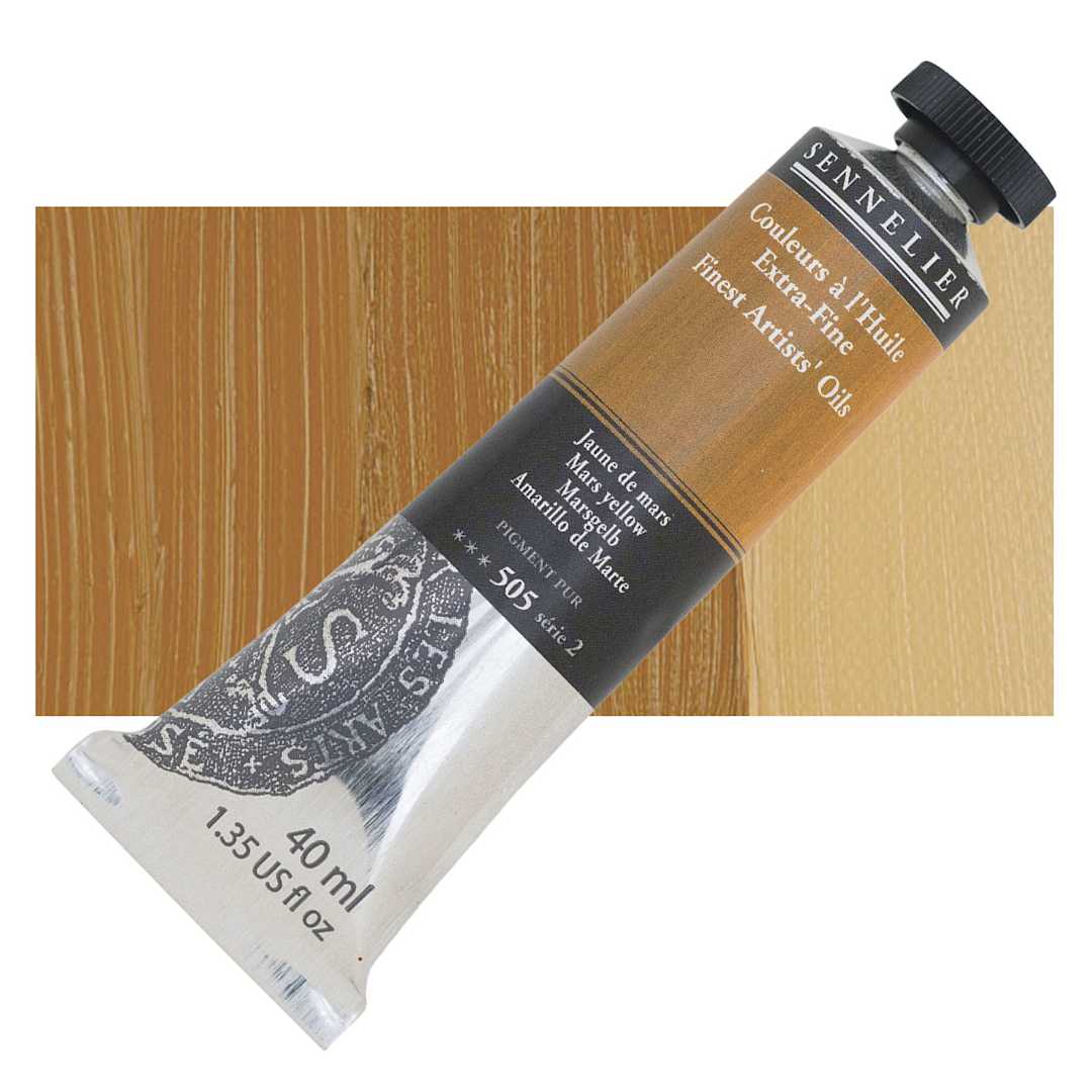 Open in modal - Sennelier Artists' Extra Fine Oil Paint - Mars Yellow, 40 ml tube and swatch