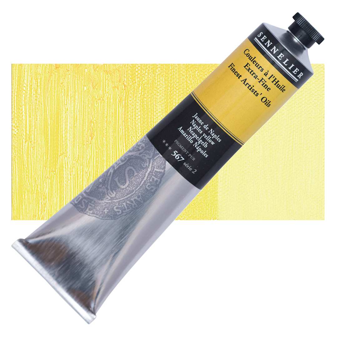 Open in modal - Sennelier Artists' Extra Fine Oil Paint - Naples Yellow, 200 ml tube and swatch